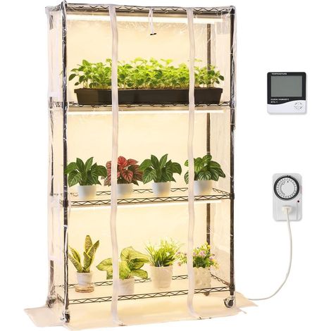 Pour stimuler la croissance, serre d'intérieur pour plantes avec housse transparente, minuterie et hygromètre (1/5)