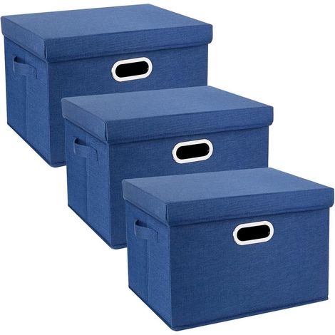 Aufbewahrungsbox Deckel Stoff faltbar waschbar 3-Stück Klassisch Blau (1/5)
