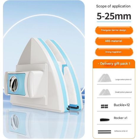Nettoyeur de vitres magnétique double face, essuie-glace magnétique réglable, outil de brosse de nettoyage, adapté au verre de 5 à 25 mm d'épaisseur (1/5)