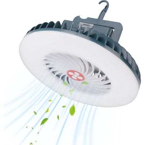 LED-Camping-Ventilatorlampe, LED-Zeltleuchte mit USB-wiederaufladbarem Ventilator, leichter USB-Ventilator, Leuchte mit magnetischem Aufhängehaken, für Campinggrills (blau) (1/4)