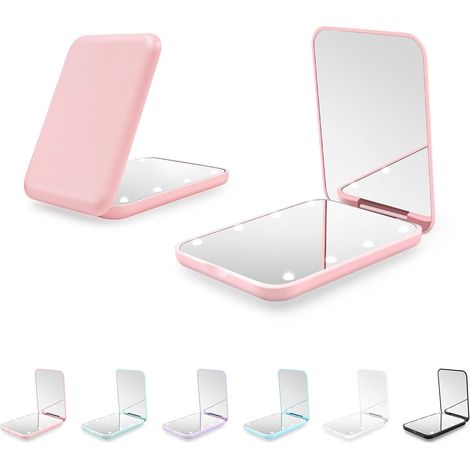 Espejo compacto, espejo de bolsillo LED con aumento 1X/3X y batería interna, mini espejo para bolso, bolsillo, viajes y regalo (rosa)