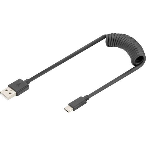 Digitus USB-Kabel USB 2.0 USB-A Stecker, USB-C® Stecker 1.00 m Schwarz beidseitig verwendbarer Stec (1/3)