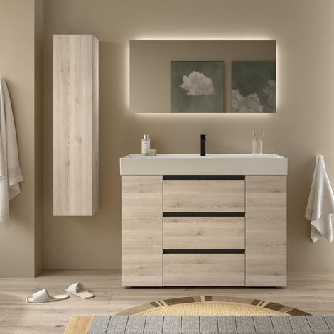 Meuble de salle de bain BEQUIA PLUS METAL 3C 120cm Naturel Vasque Veneto Porcelaine Centrale 1P (1/5)