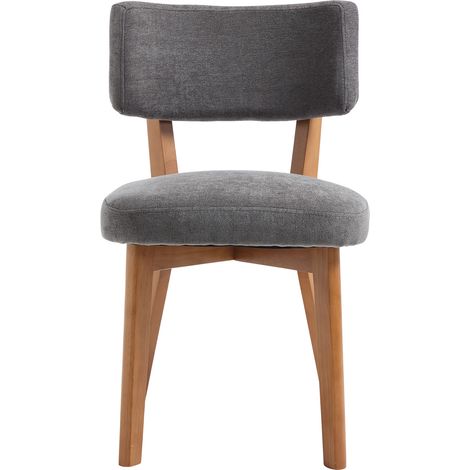 Lot de 2 chaises de salle à manger modernes de style mid-century, pieds en bois massif, assise rembourrée en tissu pour cuisine, salle à manger ou bureau (lin gris) (1/5)