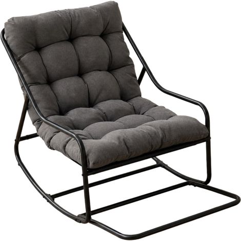 Fauteuil à bascule d'extérieur avec coussin épais confortable, cadre noir et coussin gris (1/5)