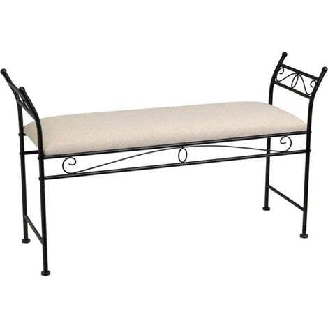 Banquette en métal noir et assise rembourrée lin beige 115x34x67cm (1/3)