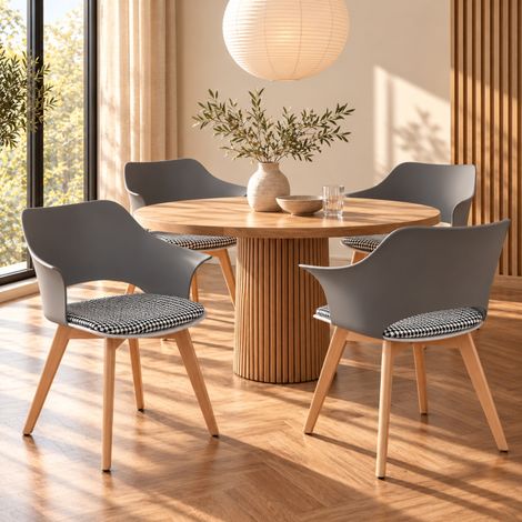 ALBATROS Esszimmerstühle 4er Set AALBORG, Grau - Beine aus Buche Massiv-Holz, Skandinavisches Retro-Design, bequemer Schalenstuhl - Eleganter Küchenstuhl, Stuhl Esszimmer für Esstisch
