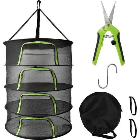1 Support de séchage 4 couches, filet maille fermeture U, acier inoxydable, pour herbes fleurs champignons intérieur extérieur (1/3)