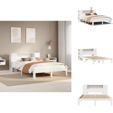 Lit bibliothèque sans matelas blanc 160x200 cm bois pin massif - Lit Bibliothèque - Lits Bibliothèque - Lit - Lit Double (1/5)