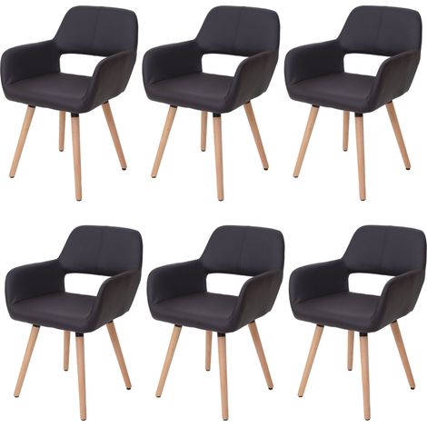 Juego de 6 sillas de comedor HHG-429 II, silla de cocina, diseño retro años 50, polipiel, marrón, patas claras