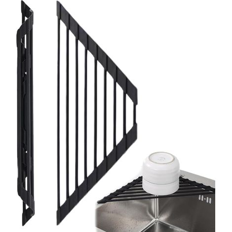 Petit Plateau d'angle Pliable pour évier, Petit égouttoir Triangulaire Enroulable avec revêtement en Silicone et Cadre en Acier Inoxydable, Organisateur de Cuisine Multifonctionnel (1/5)