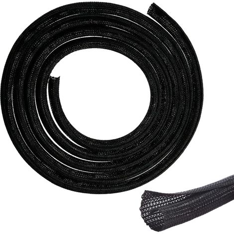 Gaine de câble à Fermeture Automatique Noire 25mm x 3m – Gaine tissée Anti-Rayures, isolée, résistante Chaleur – Protection câbles TV, Ordinateur, Maison, Bureau, véhicule (1/5)