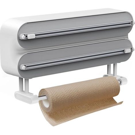 Adatto per dispenser di pellicola trasparente 3 in 1 con taglierina, porta asciugamani di carta universale, trasparente, per cucina (1/2)