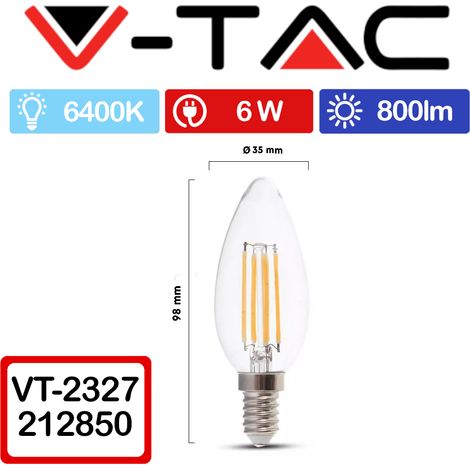 V-TAC VT-2327 Lampadina LED E14 6W Candela a Filamento Bianco freddo - 6400K