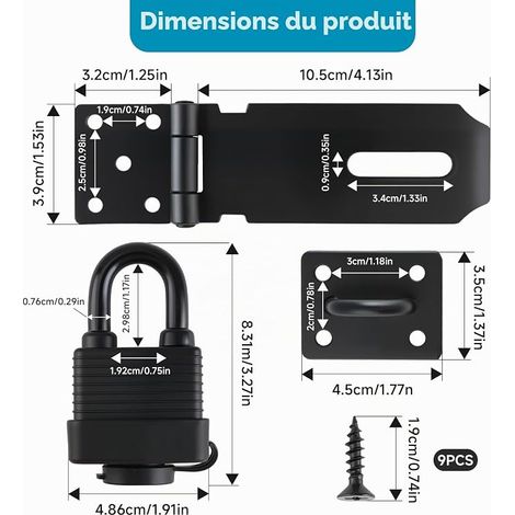 Cadenas de porte en acier inoxydable avec vis, verrou et serrure de portail jardin - résistant aux intempéries pour verrouillage intérieur/extérieur, armoire, cave (1/4)