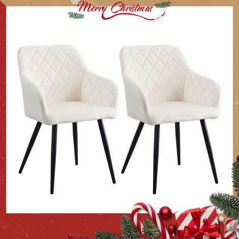 Dining Chairs,2x Velvet Upholstered Seat Kitchen Chairs with Armrests, Cream (1/5)