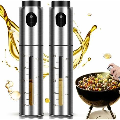 QORVA-Lot de 2 vaporisateurs d'huile, pulvérisateur de cuisine en acier inoxydable, pulvérisateur d'huile d'olive portable avec 2 balances, parfait pour la cuisine, la salade, la pâtisserie(100 ml (1/5)