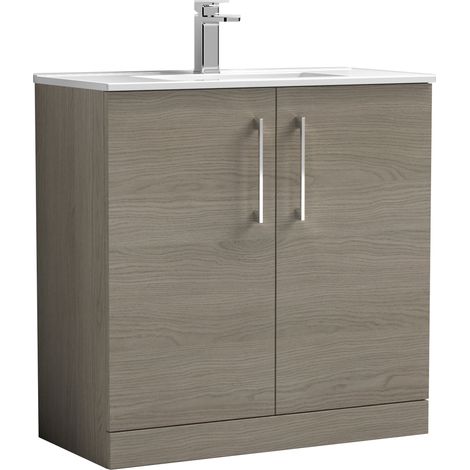Nuie Arno Solace Oak Woodgrain 800mm 2 Door Vanity Unit and Minimalist Ceramic Basin - ARN2505B (1/5)