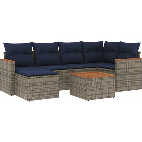 Maison Exclusive - 7-teiliges Gartensofa-Set mit Kissen, grau, Po