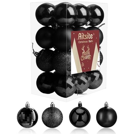 24 Stück schwarze Weihnachtskugeln, 6 cm Weihnachtskugeln, Weihnachtsschmuck für den Innenbereich, Christbaumkugeln, Christbaumschmuck für den Weihnachtsbaum, festliche Heimdekoration (1/5)
