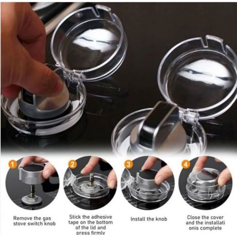 Cache-Bouton Cuisinière - Protection Enfant 6 Points - Compatible Gaz et Électrique - Transparent ABS Haute Température - 6 x 4 cm - Lot de 6 (1/4)