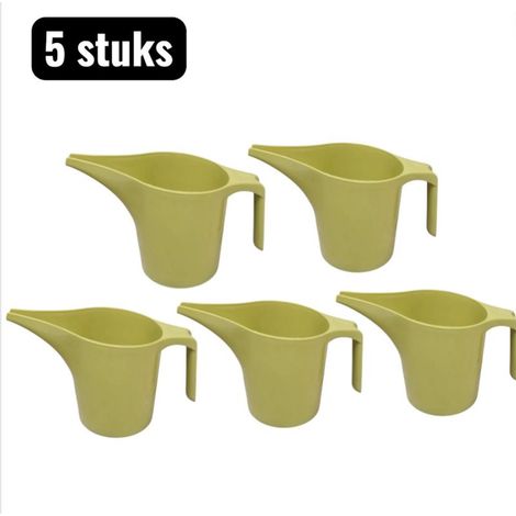 Set of 5 plastic watering cans with long spouts, 1 L capacity, for indoor and outdoor plants, precise watering, light green (1/5)