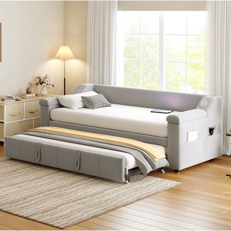 Canapé convertible 90/180x190 cm Bluetooth gris OKMYHOME (1/5)