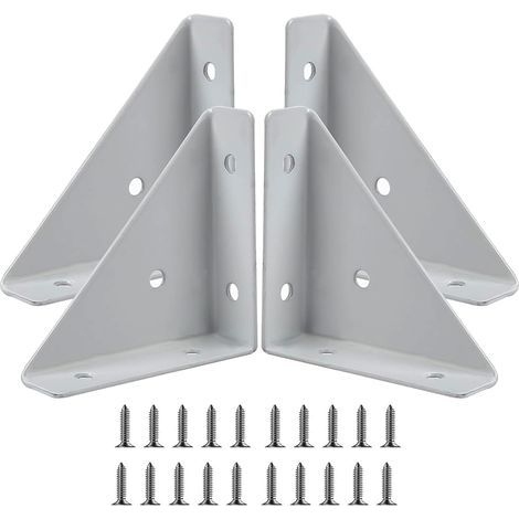 Lot de 4 Équerres d'Angle pour Lit/Bureau - Support de Fixation Triangulaire Blanc - Connecteur Solide pour Bord de Lit et Meuble (1/5)