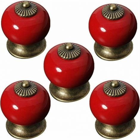 Lot de 5 boutons ronds en céramique pour portes de placard, tiroir, placard, armoire, style rustique (1/4)