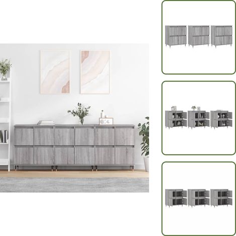 The Living Store Sideboards 3 Stk. Grau Sonoma Holzwerkstoff - Schreibtisch - Wohnzimmermöbel - Sideboard - Grau - Holzmöbel