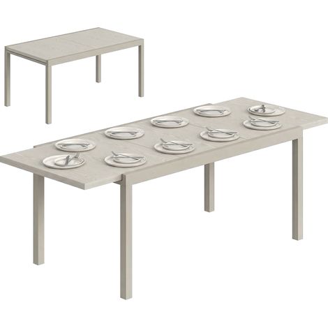 Ausziehbarer Aluminium-Esstisch 154/214 x 85 cm für 8-10 Personen, hellgraue Holzoptik