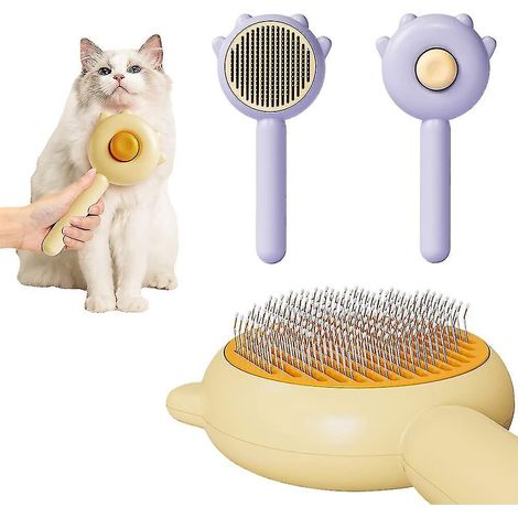 Magischer Tierhaarkamm, Reinigungsbürste für Tierhaare (Neu für 2023), selbstreinigende Katzenbürste, Glättungskamm, Massagebürste für lang- und kurzhaarige Haustiere – Lila