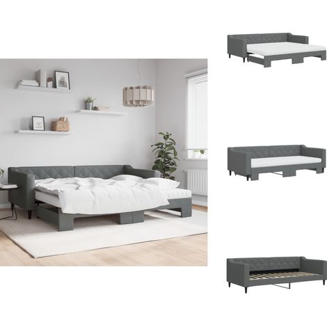 Lit de jour avec gigogne et matelas gris foncé 90x200 cm tissu - Canapé Convertible - Lit Gigogne - Lit D'appoint - Meuble Multifonctionnel - Literie (1/5)