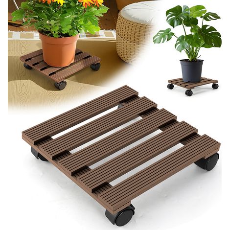 TolleTour WPC Pflanzenroller 30cm, Blumenroller Tragkraft 80 KG, Rolluntersetzer mit Rollen, Kübelroller für Pflanzen, Blumentopf(Eckig, Braun)