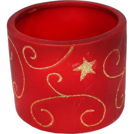 Piatto natalizio in ceramica rossa con motivo a stella - 14 cm (1/2)
