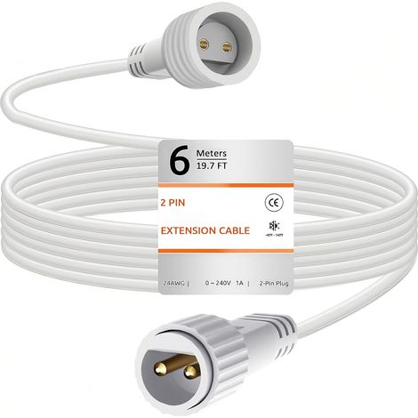Rallonge Électrique 6M/19.8FT Connecteur Guirlande LED Exterieur 2 Broches Prolongateur IP65 Étanche Rallonge Guirlande Lumineuse pour Éclairage de Noël Lumineuse, Rideau Lumineux - Blanc (1/5)