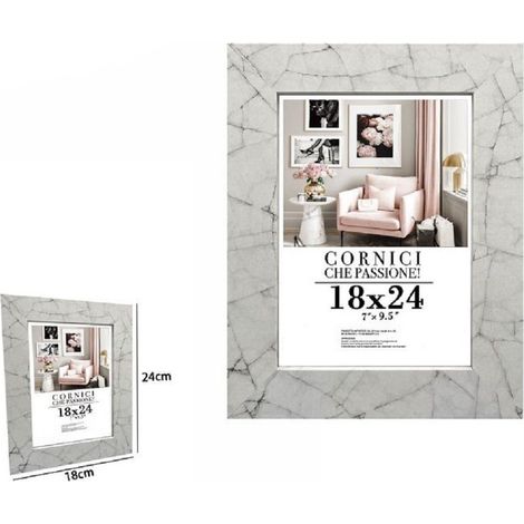 TrAdE Shop Traesio - Cornice Portafoto Quadri Tele Poster 18x24 Cm Modello Effetto Marmo Bianco 71652 -