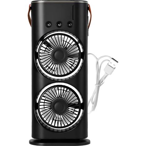 Rafraîchisseur d’air portable oscillant double tête LED ventilateur brumisateur USB silencieux(Noir) (1/5)