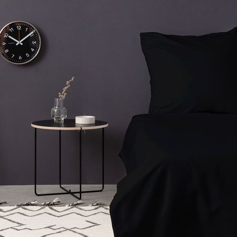Parure de lit - 1 housse de couette 220 x 240 cm + 2 taies d'oreiller 60 x 60 cm - 100 % satin de coton - Noir (1/2)