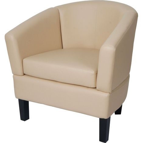 Fauteuil lounge HWC-O17, fauteuil club fauteuil cocktail, certifié MVG similicuir - crème (1/5)