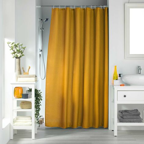 RIDEAU DE DOUCHE AVEC CROCHETS 180 x 200 CM JACQUARD UNI QUARTZ OCRE (1/3)