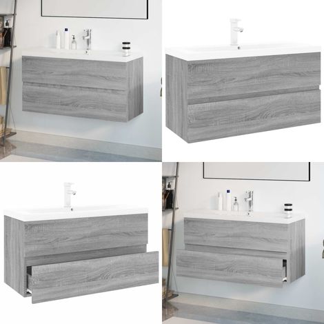 Meuble lavabo avec bassin intégré Sonoma gris Bois d'ingénierie - Meuble Lavabo - Meuble Vasque - Meuble Salle De Bain - Rangement Salle De Bain - Design Moderne - Home & Living (1/5)