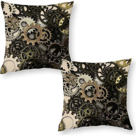 Ensemble de housses de coussin décoratives à motifs d'engrenages en cuivre (1/5)