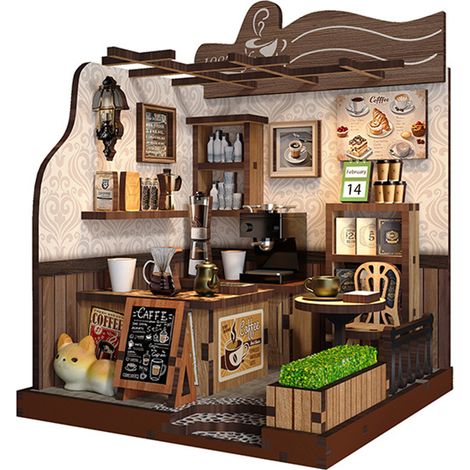 Miniature de café DIY à assembler, maison miniature paysage, jouet créatif en kit, décoration miniature maison (1/5)