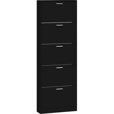 Zapatero mueble para entrada pasillo y salón 59 x 17 x 169 cm madera de ingeniería negra 020021984 (1/5)