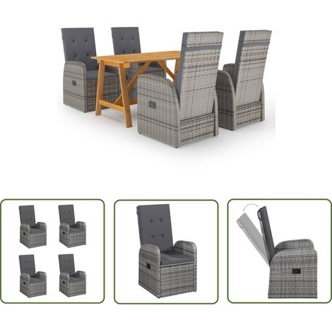 The Living Store 5-tlg. Garten-Essgruppe Grau - Gartensessel - Gartentisch - Outdoor Möbel - Gartenmöbelset - Polyrattan (1/5)
