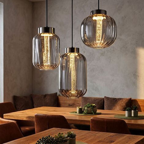 Pendellampe Hängelampe Wohnzimmerleuchte LED Rauchglas Esstischlampe H 150 cm (1/5)