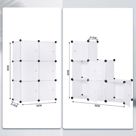 Selbstbaubarer Kleiderschrank aus Kunststoffmodulen mit Tür zur Aufbewahrung von Kleidung, Accessoires, Spielzeug, Büchern und Schuhen, 6 Fächer, 96 x 30 x 96 cm (B x T x H), Weiß (1/4)