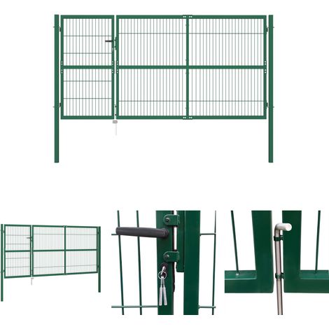 The Living Store Gartentor mit Pfosten 350 x 140 cm Stahl Grün - Gartentore (1/5)