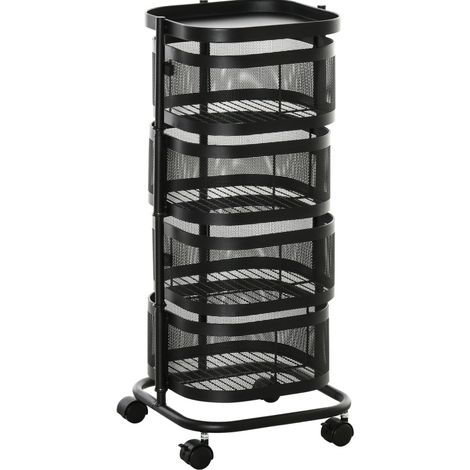 Carrito de servicio de 4 niveles con ruedas de acero negro 33 x 33 x 77 cm (1/5)